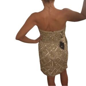NWT Adrianna Papell Gold Beaded Strapless Cocktail Dress